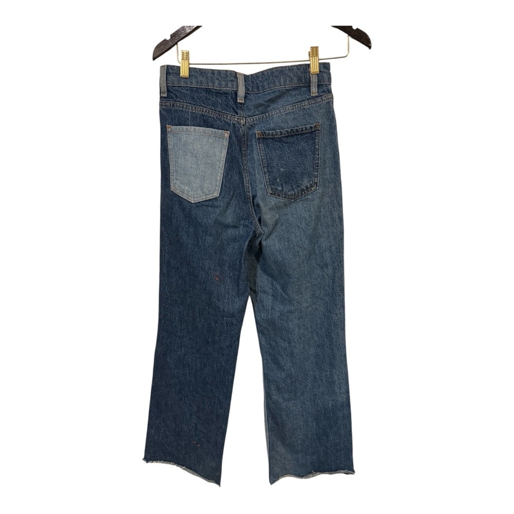Zara Two Tone Colorblock Wide Leg Jeans Womens Size 4 High Rise Raw Hem Denim - Picture 3 of 7